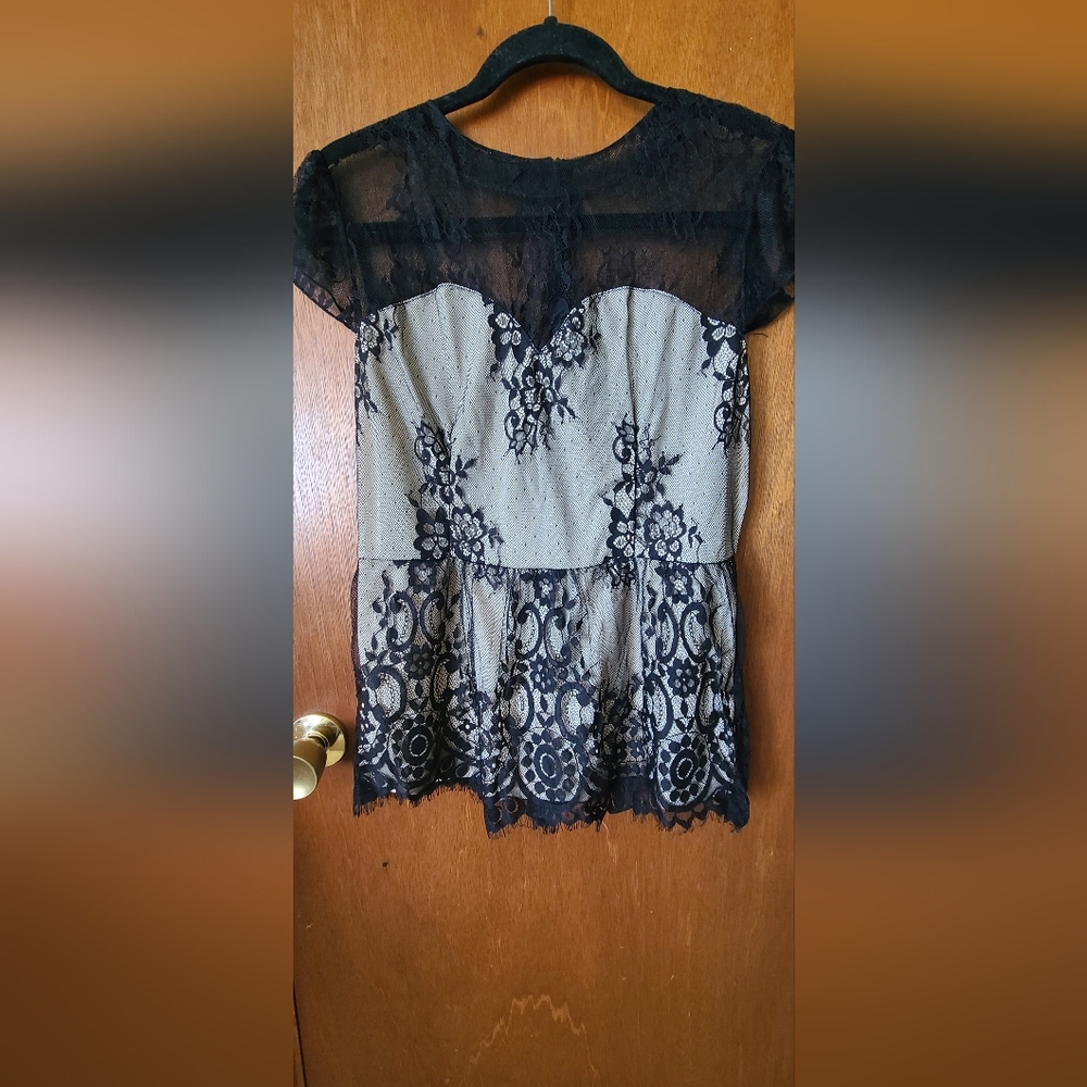 SHEIN Black and Cream Lace Blouse